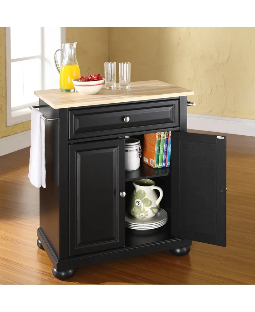 Alexandria Natural Wood Top Portable Kitchen Island