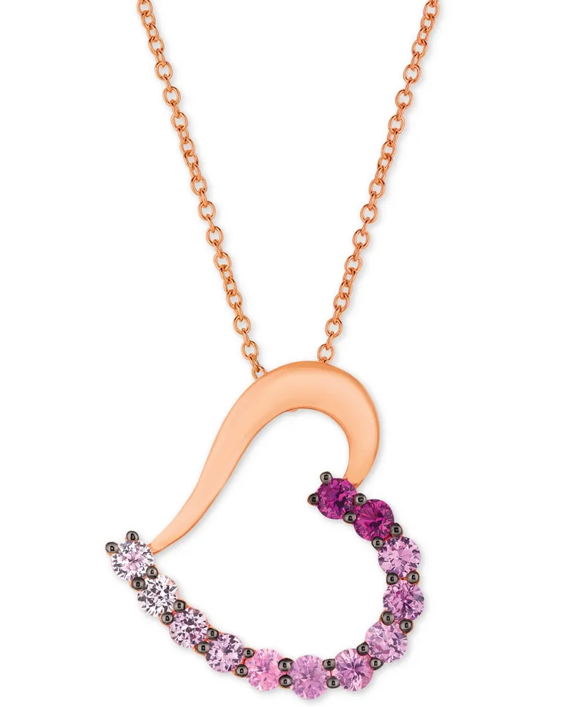 Le Vian Strawberry Layer Cake Multi-Gemstone Ombre Heart 18" Pendant Necklace in 14k Rose Gold