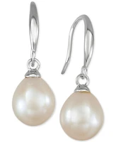 Cultured Freshwater Pearl Necklace (7-7 1/2mm) and Drop Earrings (7x9mm) Set Sterling Silver