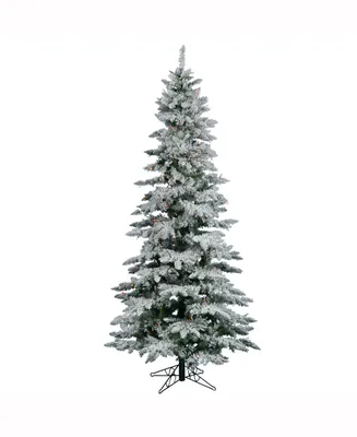 Vickerman 7.5 ft Flocked Utica Fir Slim Artificial Christmas Tree With 550 Multi Lights