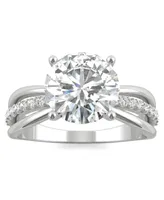 Moissanite Round Solitaire with Sides Ring (2-9/10 ct. tw. Diamond Equivalent) 14k White Gold