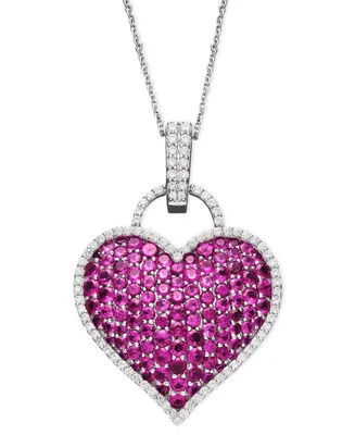Ruby (6-1/2 ct. t.w.) and Diamond (1/2 ct. t.w.) Pave Heart Pendant in 14k White Gold