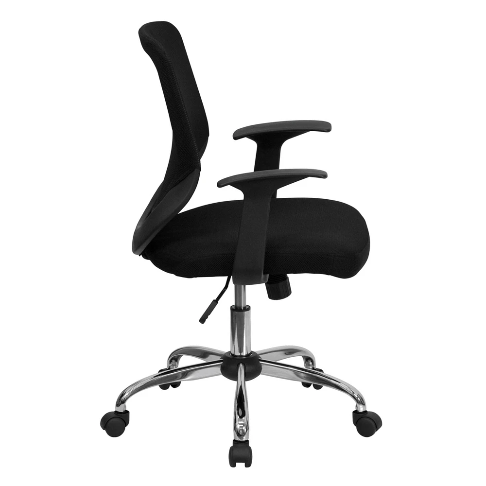 Mid-Back Black Mesh Swivel Task Chair With Arms