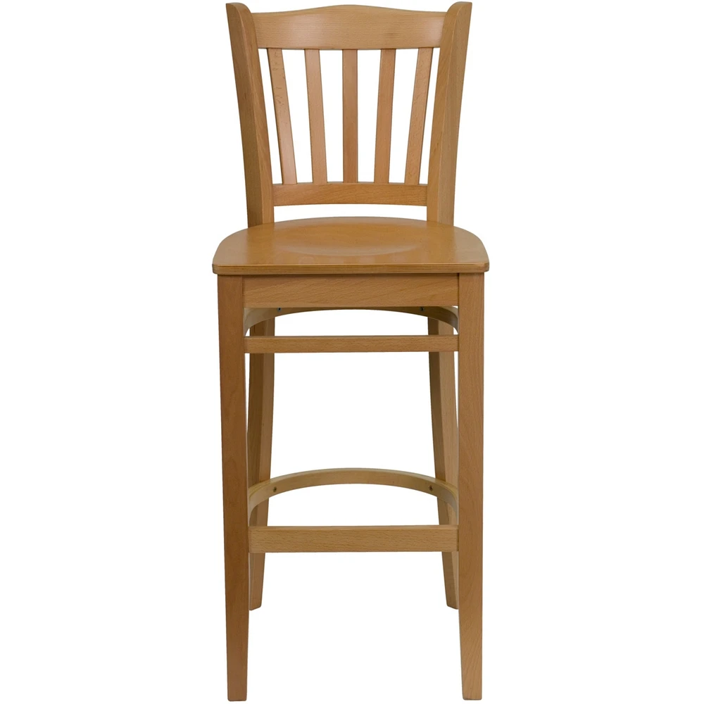 Hercules Series Vertical Slat Back Natural Wood Restaurant Barstool