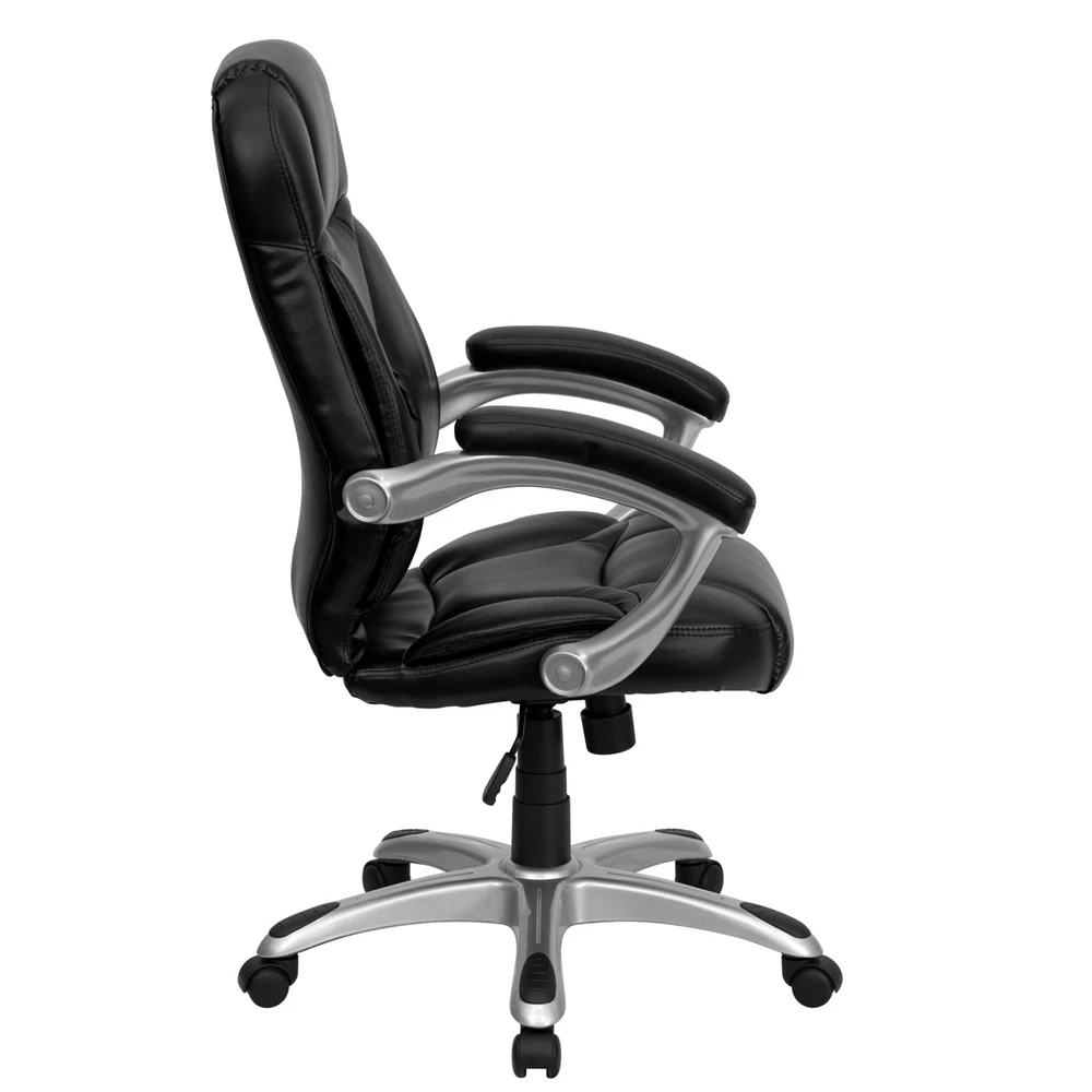 High Back Black Leather Contemporary Executive Swivel Chair With Arms