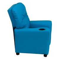 Contemporary Turquoise Vinyl Kids Recliner With Cup Holder