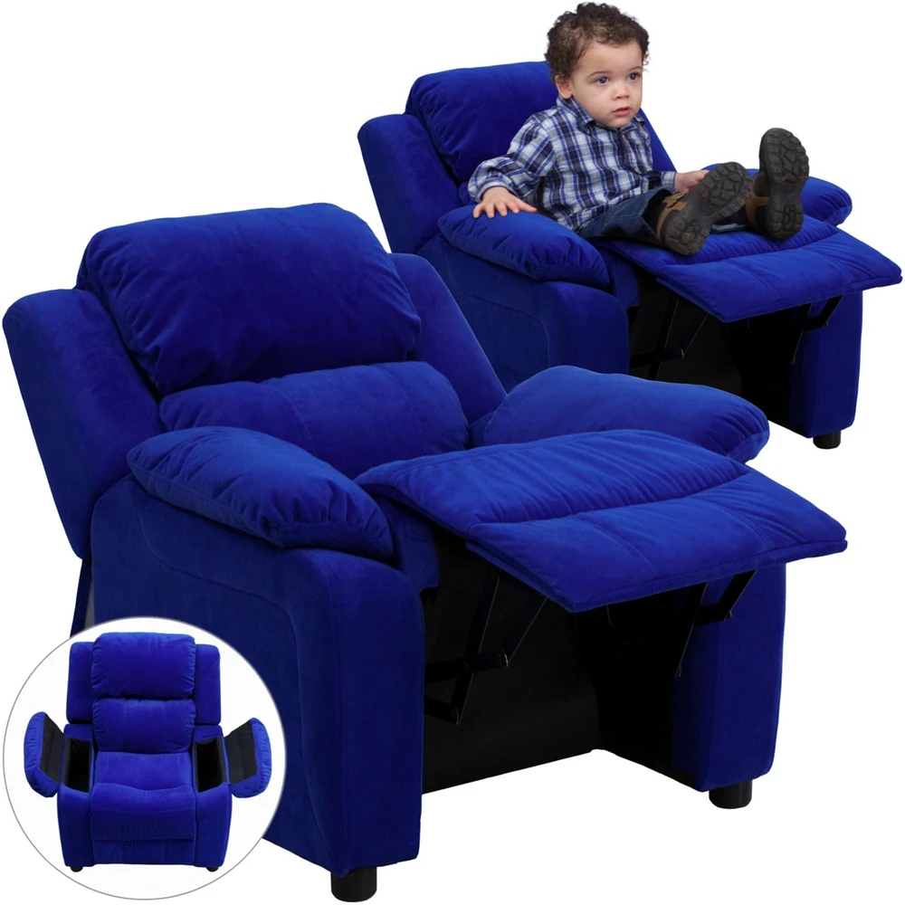 Deluxe Padded Contemporary Microfiber Kids Recliner With Storage Arms