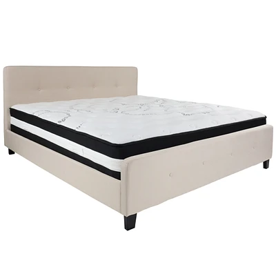 Tribeca King Tufted Upholstered Fabric Platform Bed With Pocket Spring Mattress