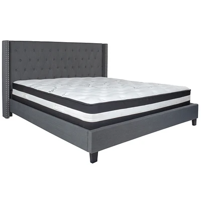 Riverdale King Tufted Upholstered Fabric Platform Bed With Pocket Spring Mattress