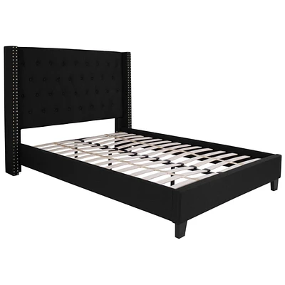 Riverdale Full Size Tufted Upholstered Platform Bed In Black Fabric