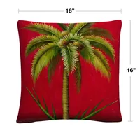 Masters Fine Art Tropical Palm I Mid Century Red Decorative Pillow, 16" x 16"