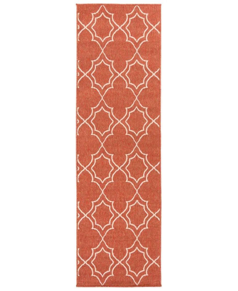 Closeout! Surya Alfresco Alf-9591 Rust 2'3" x 11'9" Runner Area Rug, Indoor/Outdoor