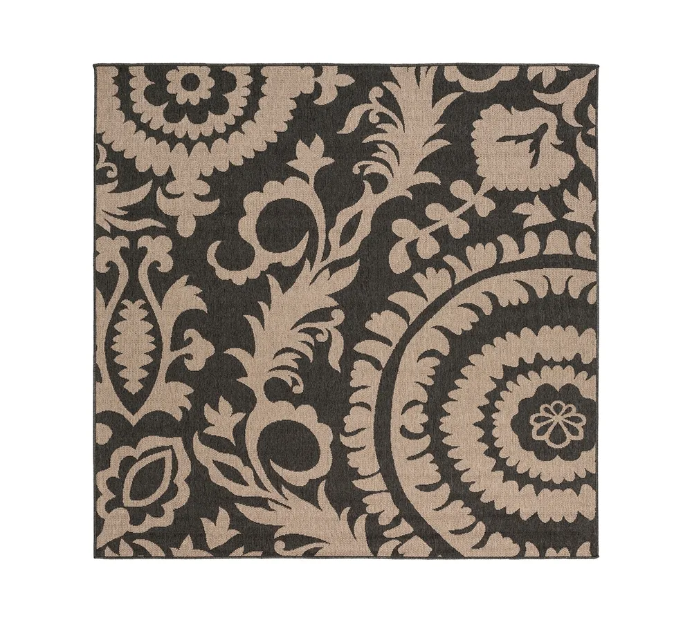 Closeout! Surya Alfresco Alf-9615 Black 7'3" Square Area Rug, Indoor/Outdoor