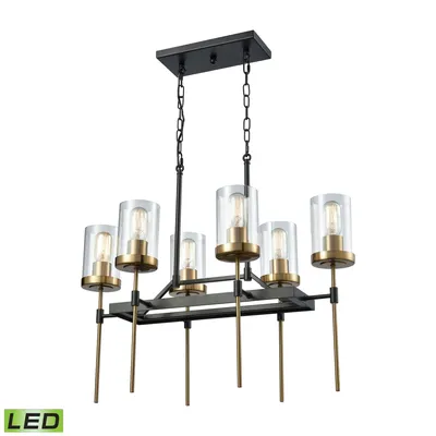 North Haven 6 Light Chandelier in Oil Rubbed Bronze with Satin Brass Accents and Clear Glass