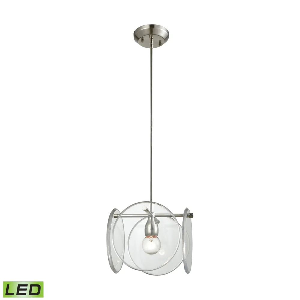 Disco 1 Light Pendant in Polished Nickel with Clear Acrylic Panels