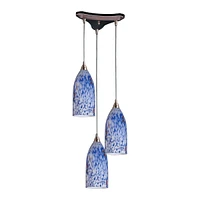 Verona Collection 3 Light Triangle Pan Starburst Blue Glass