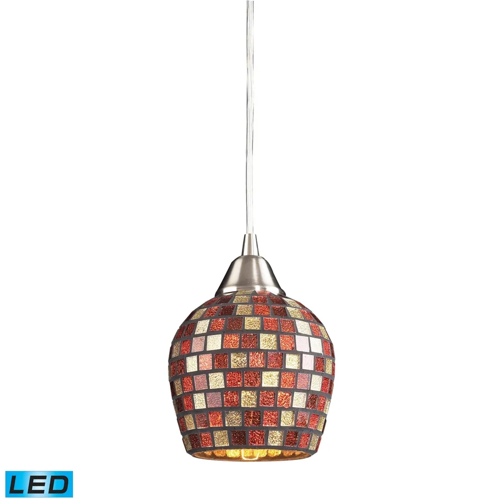 1 Light Pendant in Satin Nickel and Multi Mosaic Glass - Led Offering Up To 800 Lumens (60 Watt Equivalent)