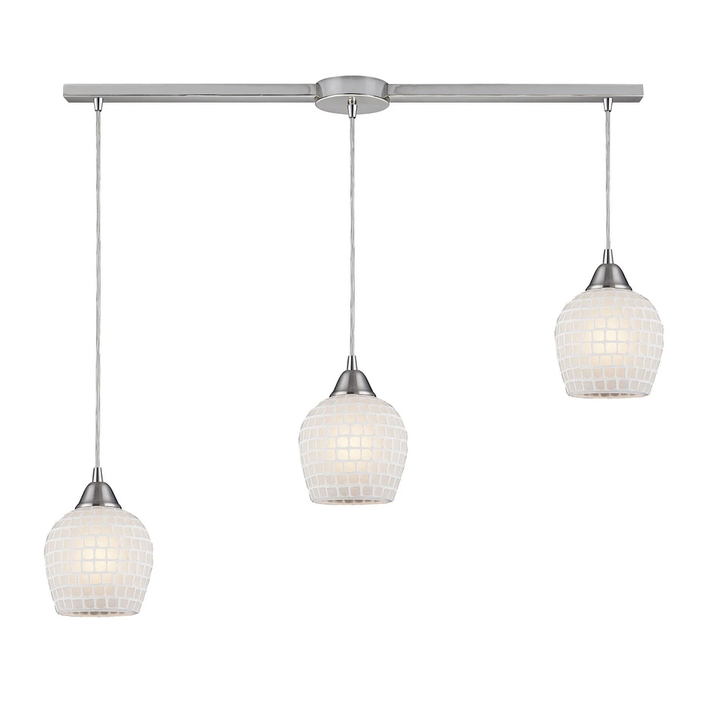 Fusion 3-Light Linear Pendant White in Satin Nickel