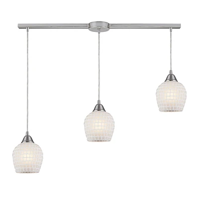 Fusion 3-Light Linear Pendant White in Satin Nickel