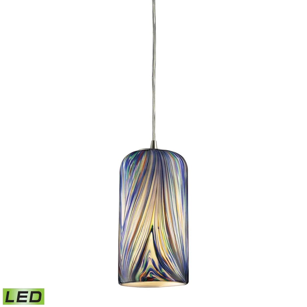 1 Light Pendant in Satin Nickel and Molten Ocean Glass - Led Offering Up To 800 Lumens (60 Watt Equivalent)