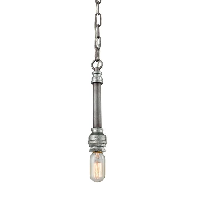 Cast Iron Pipe 1 Light Pendant in Weathered Zinc