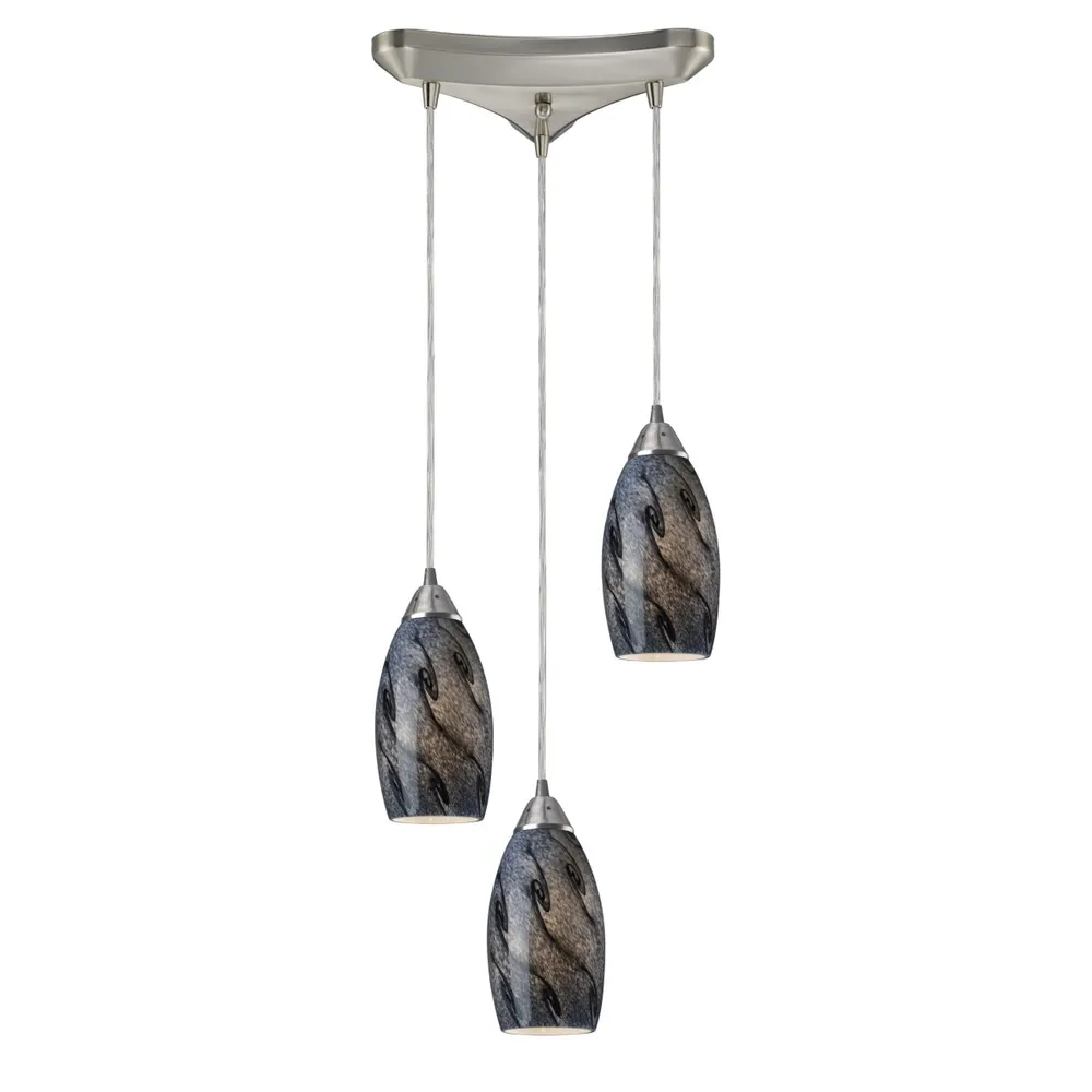 Galaxy 3-Light Smoke Pendant in Satin Nickel