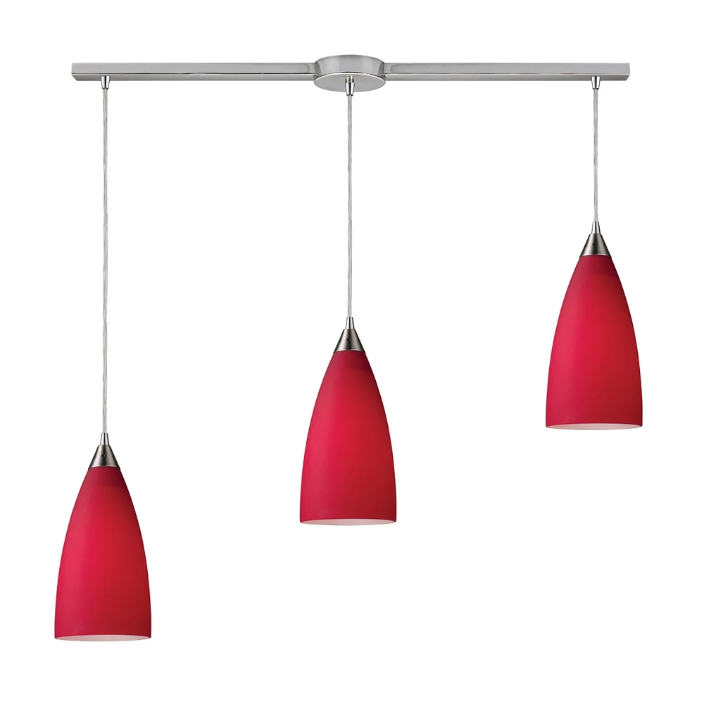 Vesta 3-Light Linear Pendant Red in Satin Nickel