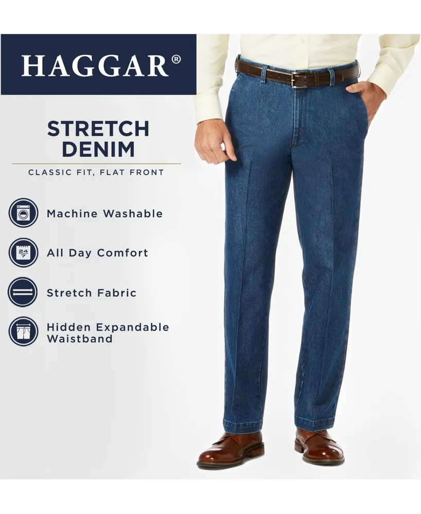 Haggar Men's Stretch Denim Classic-Fit Flat Front Pants