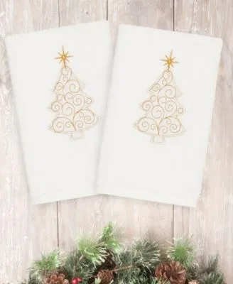 Linum Home Christmas Tree Scroll 100 Turkish Cotton Hand Towel Collection