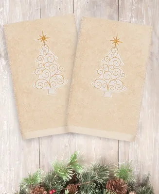 Linum Home Christmas Tree Scroll 100% Turkish Cotton 2-Pc. Hand Towel Set