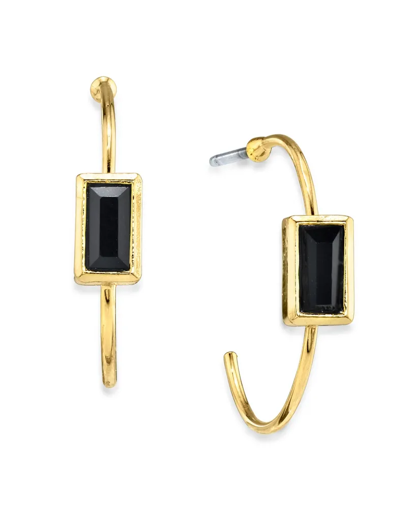 2028 14K Gold-tone Square Crystal Open Hoop Stainless Steel Post Small Earrings