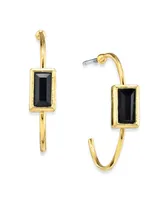 2028 14K Gold-tone Square Crystal Open Hoop Stainless Steel Post Small Earrings