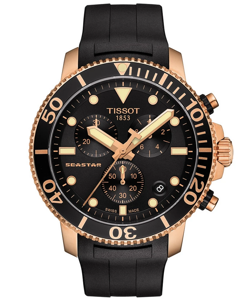 Tissot Men's Swiss Chronograph Seastar 1000 Black Rubber Strap Diver Watch 45.5mm