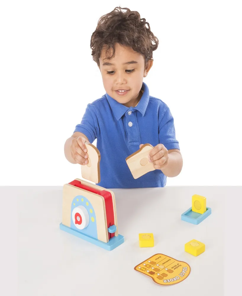 Melissa & Doug Bread and Butter Toaster Set (9 pcs) - Wooden Play Food and Kitchen Accessories