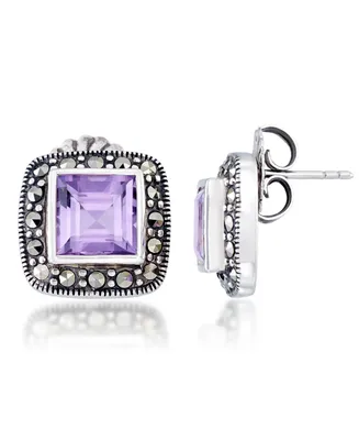 Amethyst (4 ct. t.w.) & Marcasite Square Earrings in Sterling Silver