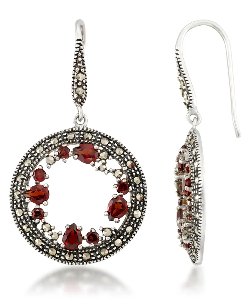 Garnet (1-5/8 ct. t.w.) & Marcasite Earrings in Sterling Silver