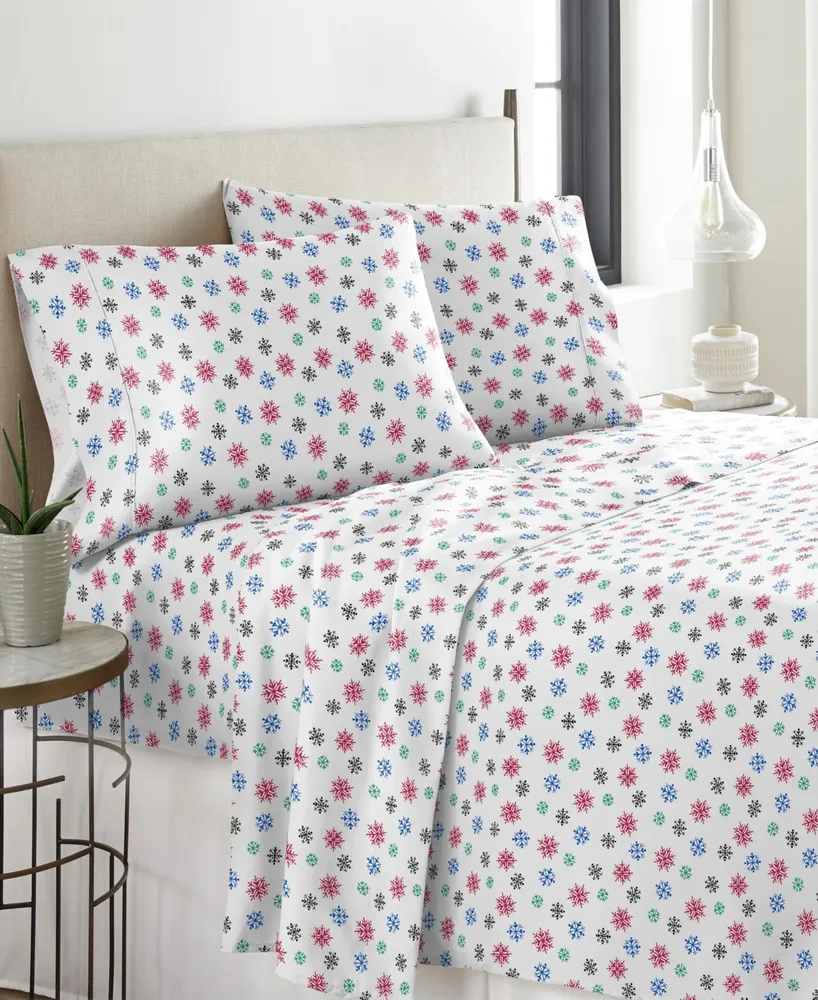 Pointehaven Bright Snowflake Heavy Weight Cotton Flannel Sheet Set