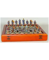 3.25" Civil War Generals Painted Resin Men Chess Set with Cherry Stained Chest Board