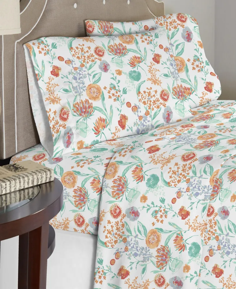 Celeste Home Luxury Weight Peach Bliss Printed Cotton Flannel Sheet Set