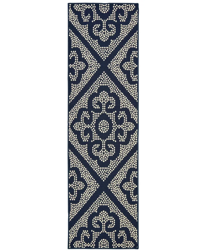 Oriental Weavers Marina 3804B Navy/Ivory 2'3" x 7'6" Indoor/Outdoor Runner Area Rug