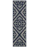 Oriental Weavers Marina 3804B Navy/Ivory 2'3" x 7'6" Indoor/Outdoor Runner Area Rug