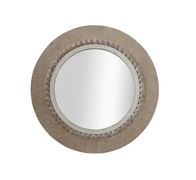 3R Studio Round Wood Framed Wall Mirror, Natural