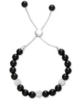 Onyx (8mm) and Crystal Adjustable Bolo Bracelet