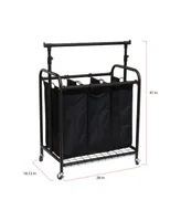 Oceanstar 3-Bag Rolling Laundry Sorter with Adjustable Hanging Bar