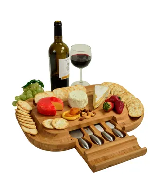 Picnic at Ascot Malvern Deluxe Bamboo Cheese Board with Cracker Rim and 4 Tools