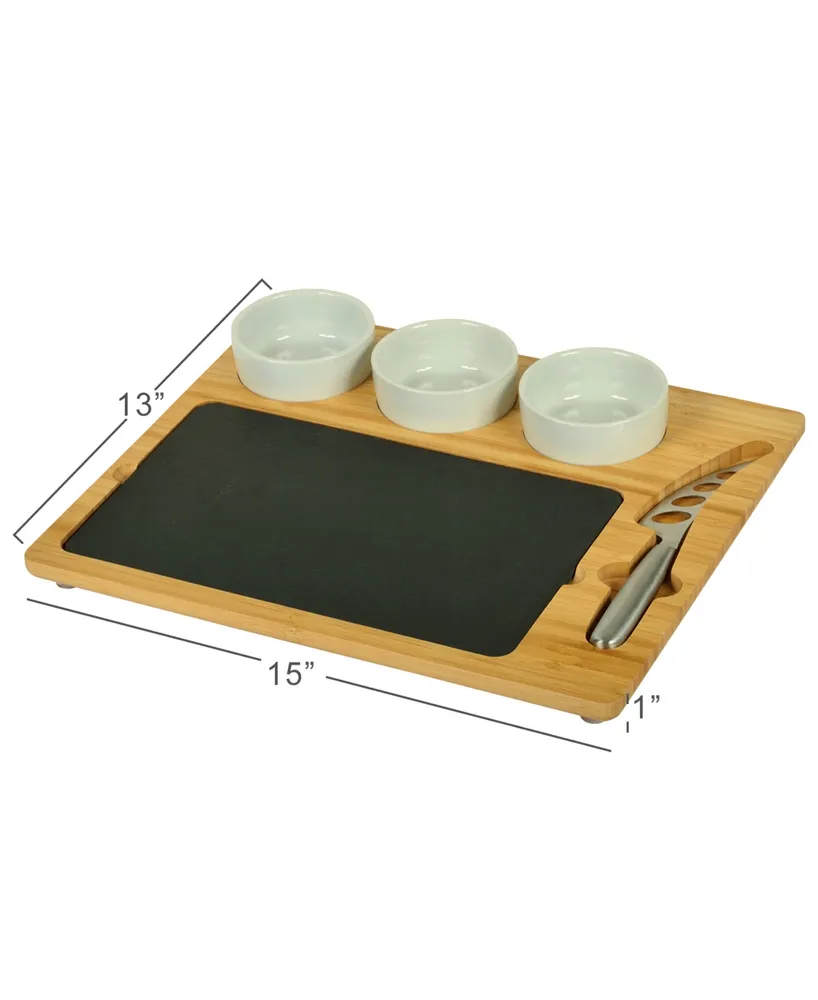 Picnic at Ascot Deluxe Bamboo, Slate Cheese Board, 3 Bowls, Multifunction Knife