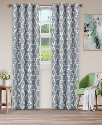 Superior Modern Bohemian Trellis Room Darkening 2-Piece Curtain Panels with Grommet Header Top, 52" X 108"