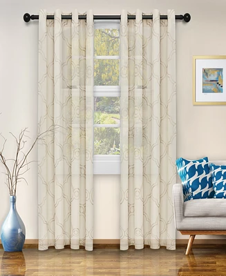 Superior Moroccan Geometric Trellis Semi-Sheer Window Curtain Panel Set with Grommet Header