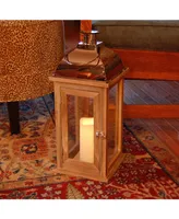 Lumabase Brown Wooden Lantern with Copper Roof and Led Candle