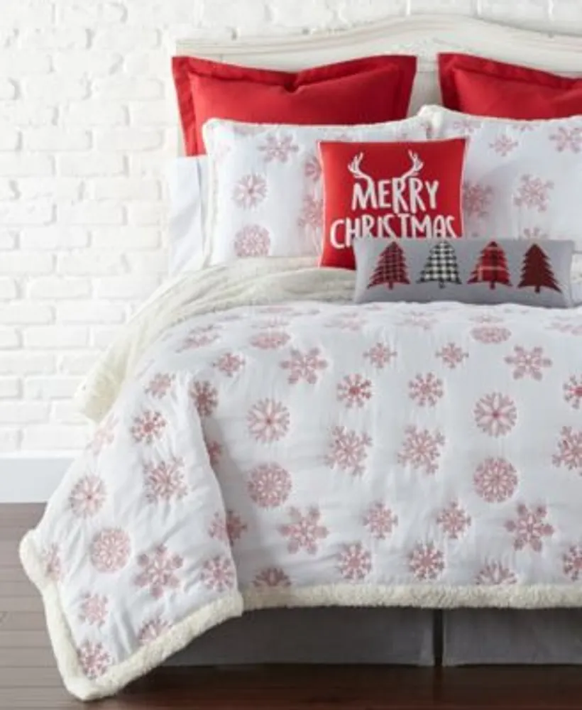 Levtex Red Snowflake Sherpa Quilt Sets